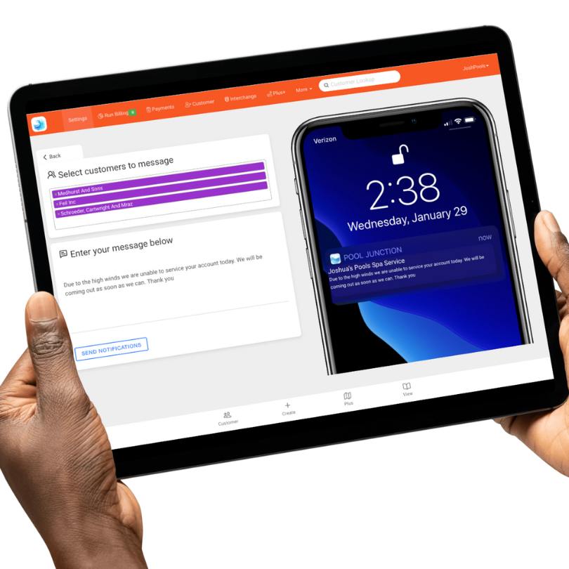 Mass communication in Paythepoolman: email, text and push notifications to every pool service customer
